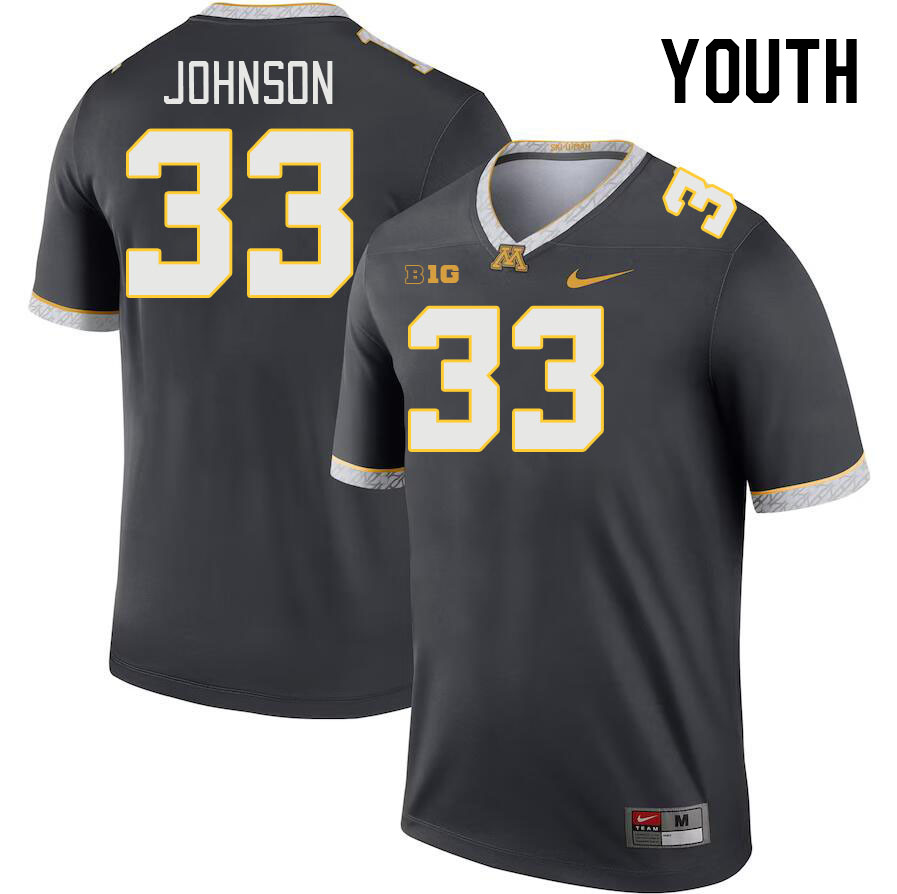 Youth #33 Kaeden Johnson Minnesota Golden Gophers College Football Jerseys Stitched-Charcoal